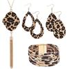 UNICRAFTALE 4 Pz Set di Gioielli Leopardo Orecchini con Collana Ghepardo con Nappa Stampa Leopardata Orecchini A Goccia Boemia Braccialetti Multifilo Eleganti Gioielli Invernali per Donna