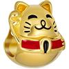 Bling Jewelry Gatto Maneki Neko Fortunata Gatto Giapponese Charm Bead Per Donne Adolescente Giallo Placcato Oro 14K .925 Argento Adatto A Bracciale Europeo