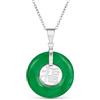 Bling Jewelry Stile Asiatico Cerchio Rotondo Ciambella Buona Fortuna Fu Carattere Cinese Simbolo Tinto Verde Giada Disco Collana Per Le Donne .925 Sterling Argento