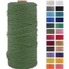 JeogYong Corda di Cotone Naturale Macrame, 4 Fili di Spesso Filato Corda di Macrame per Arazzi, Appendini per Piante, Artigianato Fai da Te, Decorazioni, Confezioni Regalo 3mm x 100m (Verde militare)