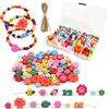 Deepton Perle di legno da infilare, perline di legno colorate, perline da infilare per bambini a partire dai 2 3 4 anni, set di perline per bambini, circa 400 pezzi, per braccialetti fai da te e