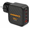 Hammer H Caricabatterie USB-C Hammer RapidCharge da 100 W, potente caricabatterie rapido a 3 porte, adattatore di alimentazione USB-C PD/PPS per laptop, tablet e telefoni cellulari