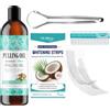 TaimeiMao Olio di Cocco per Tirare Collutorio Naturale All'Olio 100ml con 7 Strip Sbiancanti Raschietto Lingua e Cartina Colori, Kit Igiene Orale all'Olio di Cocco Naturale per l'alito Fresco Gengive più Sani