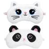 YUXIANLB 2 mascherine per dormire in peluche per bambini, colorate, morbide, per dormire, con animali carini, per dormire, in raso, per donne e bambini, idea regalo per pisolino (Panda e gatto)