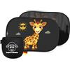 Fluffy's World Parasole auto bambini - UPF50+ anti-UV - DEKRA testato - omologato KBA (autorita federale tedesca) - elettrostatico senza ventose - GSM105+ 44x36 cm - Giraffa - tendine parasole auto bambini