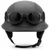 Mienloco Casco da moto, stile vintage, effetto pelle, con occhiali da sole rimovibili, Harley Chopper, motorino militare (L, H1)
