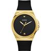 GUESS BR GLD CS W/BR GLD TR/SUN BLK DMND DL/BLK SMTH SILICONE STRP, Nero