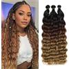 DXdixiu Extension per capelli lunghe e ricci intrecciate Ocean Wave con capelli sintetici morbidi e ondulati profondi per trecce Boho da donna (1B/30/27#, 45,7 cm-3T)