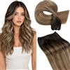 LaaVoo Extension Capelli Veri Tessitura Castano Scuro a Biondo Sporco, Remy Umani Lisci, Morbidi e Setosi, Perfetto per Sposa e Matrimonio, 35 cm 80 g #2-6-18