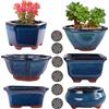 MUZHI Yixing Zisha - Vaso decorativo per bonsai da 7,6 cm e 10,2 cm, confezione da 6, colore: blu