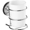 WENKO Vacuum-Loc® bicchiere portaspazzolini Milazzo - fissaggio senza trapano, Acciaio, 7.5 x 11.5 x 9.5 cm, Cromo