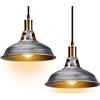 STOEX 2 Pack lampada a sospensione industriale stile vintage in metallo retrò lampadario sospensioni illuminazione interna plafoniera paralume 27cm per soggiorno cucina camera da letto ristorante