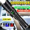 NONE Torcia a lungo raggio ad alta potenza Lanterna LED ultraluminosa TYPE-C ricaricabile con zoom telescopico batteria 3 * 18650 integrata