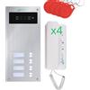 Sistemas Atis Pro Kit citofono audio 2 fili per 4 appartamenti - Citofono collettivo antivandalo con lettore RFID - Kit completo con alimentatore e cornetti - Installazione da incasso o a parete - Facile da installare