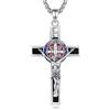 AEONSLOVE Collana con Crocifisso Uomo Argento 925 Ciondolo Croce Cristiana Donna Medaglia Croce di San Benedetto Gesù Cristo Gioielli Cattolico Cattolico Cristiani