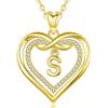 AEONSLOVE Collana con Lettera Donna Ciondolo Iniziale S Collana Lettera Cuore Collana Iniziale Rame Placcato Oro Collane con Nome Personalizzate Gioielli Lettera Ragazza Regalo Amica Mamma