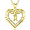 AEONSLOVE Collana con Lettera Donna Ciondolo Cuore con Iniziale Collana Nome Personalizzabile con Zirconia Rame Placcato Oro Rosa, Catena da 50,8 cm