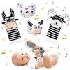 Ballery Giochi Neonato Sonagli Sensoriali per Bambini, 4 Pezzi Baby Rattles Giocattolo da polso Calzini Sonaglio 0-12 mesi, Bianco e Nero Baby Rattle Neonato Giochi Neonato Montessori