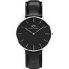 Daniel Wellington Orologio classico Sheffield, nero/argento, 36 mm, in pelle, per uomo e donna