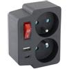 CHACON Biplite Domino 2X16A + 1xUSB-A + 1xUSB-C con interruttore, colore: Nero