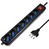 Atlantis P011-SL3007-B Striscia Multipresa, 7 Prese Italiano/Europa/Schuko Bipasso da 10A/16A Presa 16A, 2500 W, Nero