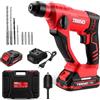 TEENO Trapano a percussione 20V SDS-Plus Li-Ion, Martello perforatore con 0-1150RPM/5100BPM, 1.2J di impatto con 2 x 2Ah batteria e valigetta di trasporto per calcestruzzo, acciaio e legno