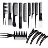 JZK 10 x Pettini antistatici diversi set pettini professionali per parrucchieri parrucchiera + 4 x fermagli per capelli, pettine professionale per capelli barbiere acconciature, nero