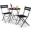 Shally Dogan Set 3 Pezzi Giardino Tavolo 2 Sedie da Bistrot Pieghevole Modello Parigi Nero
