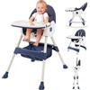 Maycoly Seggiolone Pappa 3 in 1, Seggiolino da Tavolo con Piatto da Cena Smontabile e ruote,Seggiolone Pappa Regolabile e Pieghevole, Schienale Bambino Pieghevole 3 Posizioni, per da 6+ Mesi (Blu)