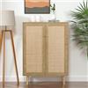 Yvsevnr Credenza Cucina, Mobile Ingresso per Soggiorno Sala da Pranzo Vintage Legno | Buffet con Ripiani Regolabili, Chiusura Magnetica, Antiribaltamento, Gambe in Legno Massello, 80x35x112 cm, Quercia, Rattan
