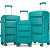 KONO Set 3 Pezzi Valigie Trolley 55/66/75cm in PP con TSA, Turchese | Valigia da Stiva per Viaggi, Superficie Lucida Resistente Agli Urti, Cerniera YKK, 4 Ruote Silenziose e Manico Telescopico