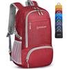 ZOMAKE Zaino Pieghevole Ultraleggero, Zainetto Leggero Ripiegabile da Viaggio 30L, Richiudibile Backpack Salvaspazio Trekking Piccolo Tascabile per Uomo Donna (Rosso)