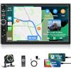 Motorsi 2 Din Autoradio Bluetooth con Carplay Android Auto, 7 Pollici Doppio Din Radio con Schermo, Stereo Auto Supporto MirrorLink/FM/USB/AUX/EQ/SWC/7 Colori Retroilluminazione+Telecomando