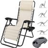 BAKAJI Sedia Poltrona Giardino Gravita Zero Pieghevole Acciaio Texilene + Vassoio Beige