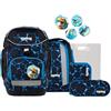ergobag pack set Zaino scolastico ergonomico e flessibile, 6 pezzi, per la prima elementare Bearassic Garden - Azzurro