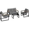 Outsunny Set da Giardino 4 Pezzi con 2 Sedie, Divanetto 2 Posti e Tavolino, in Acciaio e Poliestere Grigio Chiaro e Nero