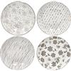 BRANDANI Piatto Fondo Loto Tortora Set 4 Pezzi Decori Assortiti Porcellana 20cm