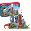 SCHLEICH DINOSAURS 42564 - Set di giocattoli a forma di dinosauro, con vulcano con luce LED e funzione di scoppio, figura ricercatrice e 2 figure di dinosauro, età consigliata: 5-12 anni
