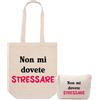 La Ruotante Set borsa tote shopper e pochette con frasi sarcastiche idea regalo (stressare)