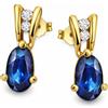 CLEVER SCHMUCK - Eleganti orecchini con zaffiro forma ovale sfaccettata e 2 zirconi, decorati lucidi, colore oro 333