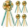 Drado 5 Pezzi Coccarde Autotiranti Fiocco Grande 20 cm Verde e Oro - Coccarde in Tulle Decorazione per Matrimonio, Natale, Battesimo, Feste, Fioristi e Anniversario