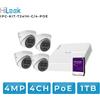 Hilook IPC-KIT-T241H-C/4-POE. Kit IP Nvr 4 canali POE,4 Turret da 4mpx, HD1TB