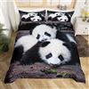 Homemissing Set di biancheria da letto con simpatico panda, per bambini, ragazzi e ragazze, set copripiumino con animali kawaii e fauna selvatica, set copriletto copripiumino per letto singolo