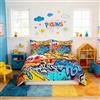 Homemissing Set di biancheria da letto king size per bambini e ragazzi con motivo graffiti hippie, copripiumino moderno da parete con 2 federe, cerniera e lacci personalizzati