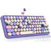 FELiCON 308i Tastiera Wireless Cute Retrò, Tastiera per Computer Silenziosa Bluetooth con Rotondi Punk Compatti 84 Tasti, Texture Opaca, Design Typewriter QWERTY per PC, Mac-Colore Viola