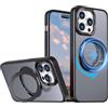 XKchatpt Custodia Magnetica con Anello Ruotabile a 360° Mag-Stand per iPhone 15 Pro, Cover Rigida in Silicone Antiurto con Supporto ad Anello, Nero