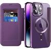 IMEIKONST Cover Magnetica per iPhone 14 Pro Max con Slot per Carte, [Compatibile con MagSafe] [Blocco RFID] Custodia in Pelle PU Portafoglio Flip Trasparente Case per iPhone 14 Pro Max. Viola JDCX