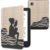 kwmobile Custodia eReader Compatibile con Kobo Clara 2E Cover - eBook Reader Flip Case - nero/beige - Ragazza e Libri