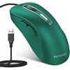 memzuoix Mouse USB con Cavo - Mouse Ottico 1400 DPI, 5 Tasti, Design Ergonomico con Cavo da 1,5m - Per Computer, PC, Mac (Verde Scuro)