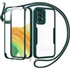 Jrkvniv Cover per Samsung Galaxy A33 5G con Cordino,360 Gradi Trasparente Custodiacon con Protezione Schermo Integrata,Bumper Rugged Custodia con Regolabile Tracolla Corda Collana per 6.4-Verde